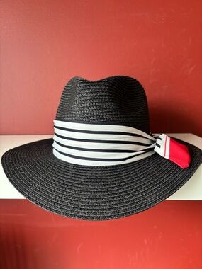 JESSICA SIMPSON Black Brim Scarf Deco Fedora